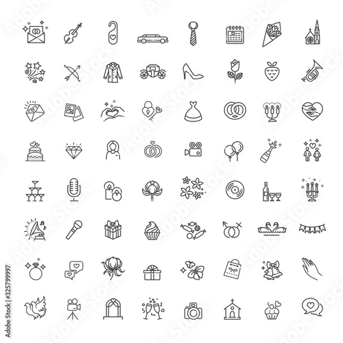 Outline web line vector icon set wedding