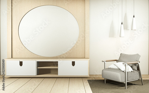 Cabinet TV in white empty interior room Japanese-style, 3d rendering © Interior Design
