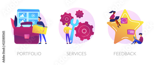 Candidate CV, job searching Internet service web icons set. Customer review. Employee resume. Portfolio, services, feedback metaphors. Vector isolated concept metaphor illustrations