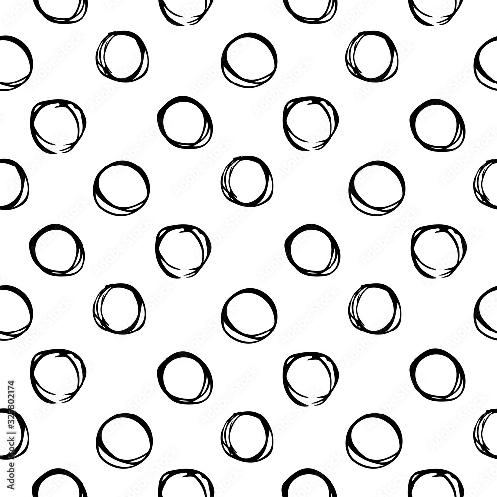 An abstract seamless pattern consisting of circles drawn by hand. Circles drawn in the style of a sketch by pen. Vector eps illustration.