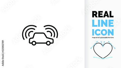 Vector editable and customisable real line icon or symbol of a self driving car with sensor