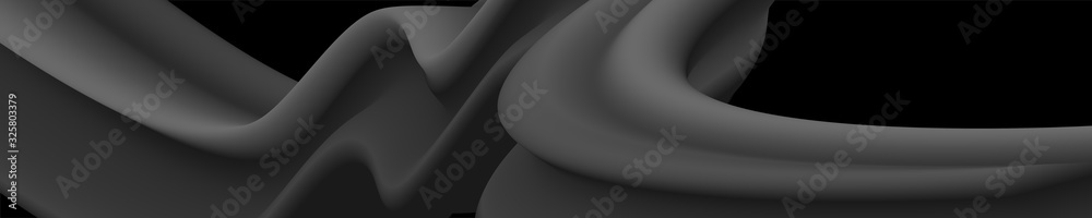 Panorama. Black and grey abstract background with 3d flow gradient shapes. Trendy horizontal design template for banners, flyers, covers, presentations, identity, landing pages. Vector illustration. Panorama. Black and grey abstract background with 3d flow gradient shapes. Trendy horizontal design template for banners, flyers, covers, presentations, identity, landing pages. Vector illustration.