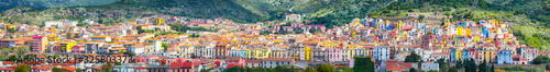 Wonderful morning panorama of colourful houses of old town Bosa in Sardinia