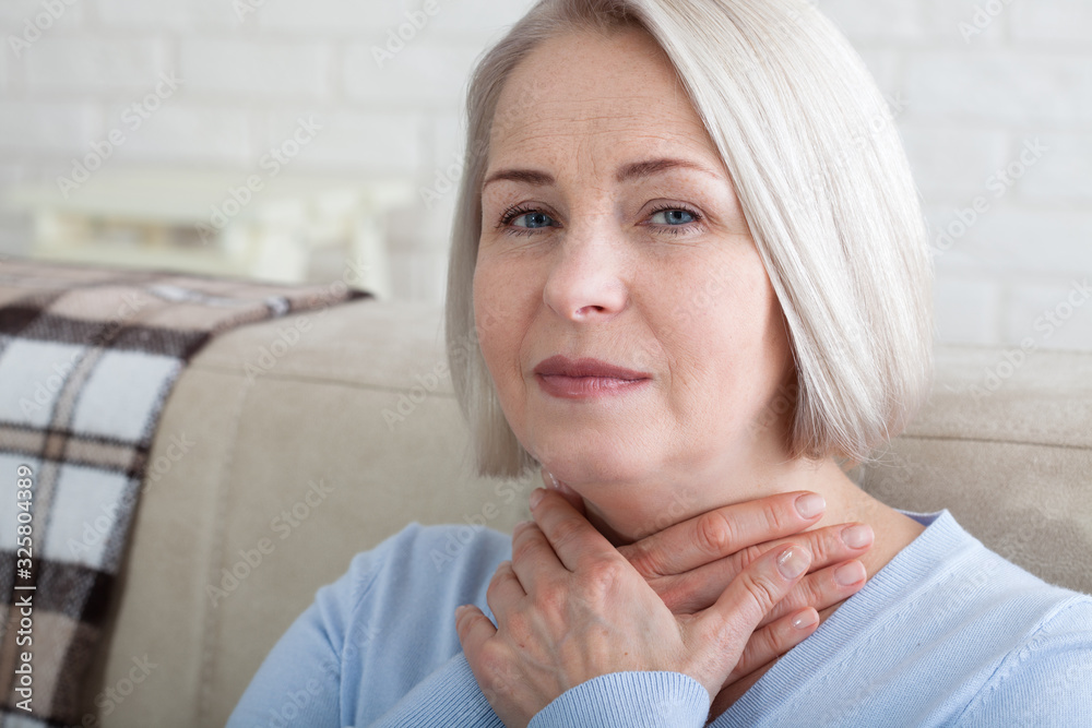 Sore throat woman at home. Sore throat woman at home.