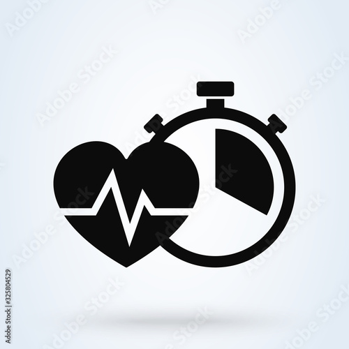 stopwatch pulse and heart palpitations. health vector cardio icon.
