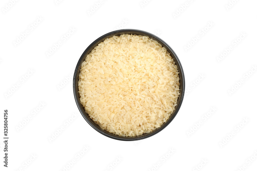 Black bowl with rice isolated on white background Black bowl with rice isolated on white background