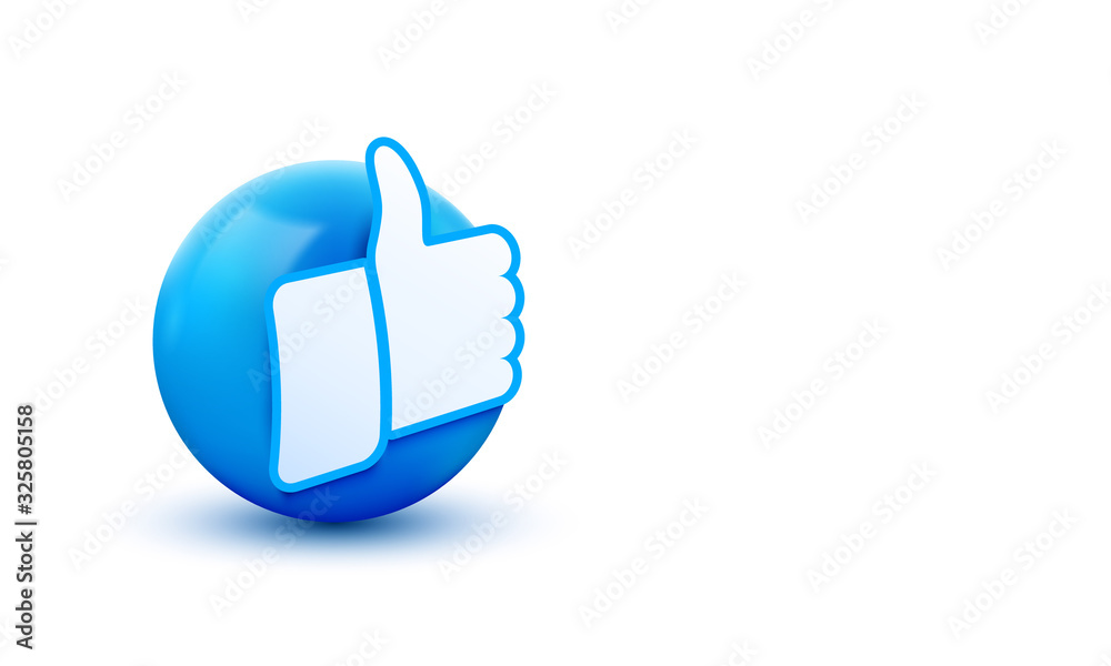 3D thumb up ball sign Emoticon Icon Design for Social Network. Modern like Emoji.