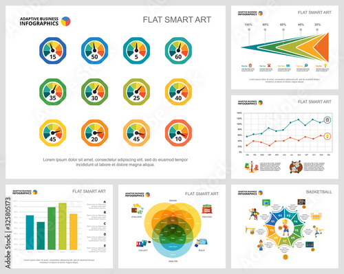 Colorful basketball and finance concept infographic charts set. Business design elements for presentation slide templates. For corporate report, advertising, leaflet layout and poster design.