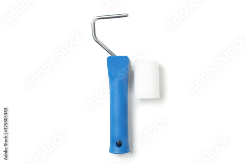 Paint roller with blue handle isolated on white background