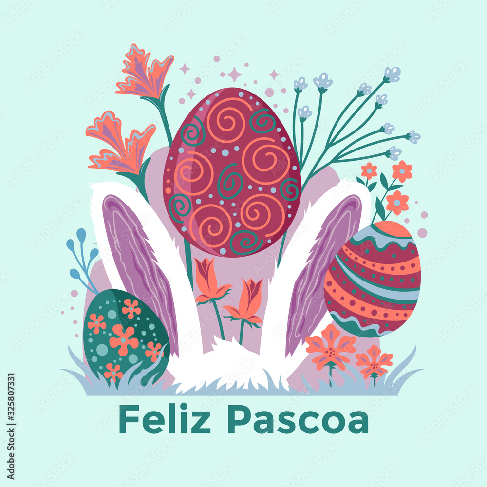 Happy Easter Greeting Card Vector Illustration. Feliz Pascoa mean Happy Easter Happy Easter Greeting Card Vector Illustration. Feliz Pascoa mean Happy Easter