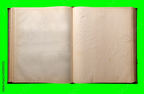Blank Historic Old Book on Green Screen Background