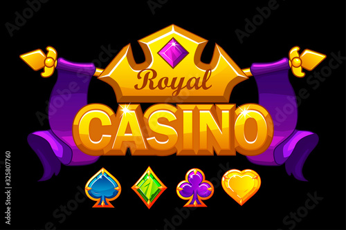 Casino logo banner with golden crown and treasure.