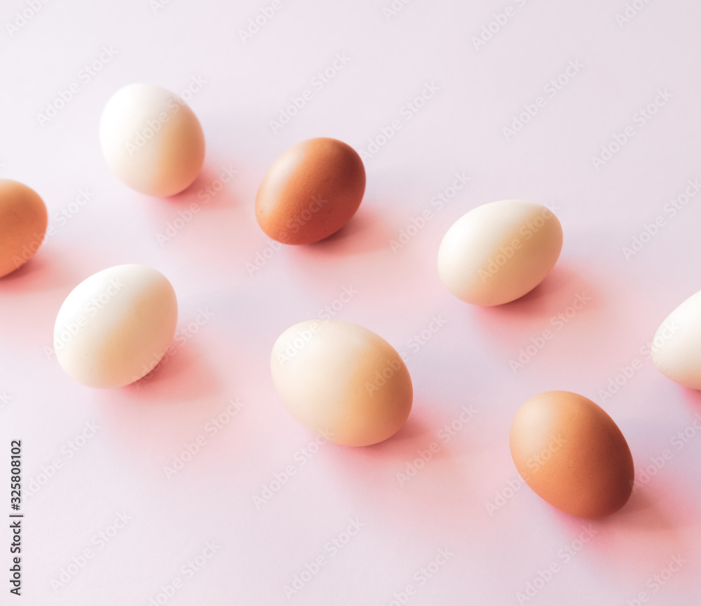 White and brown eggs.
