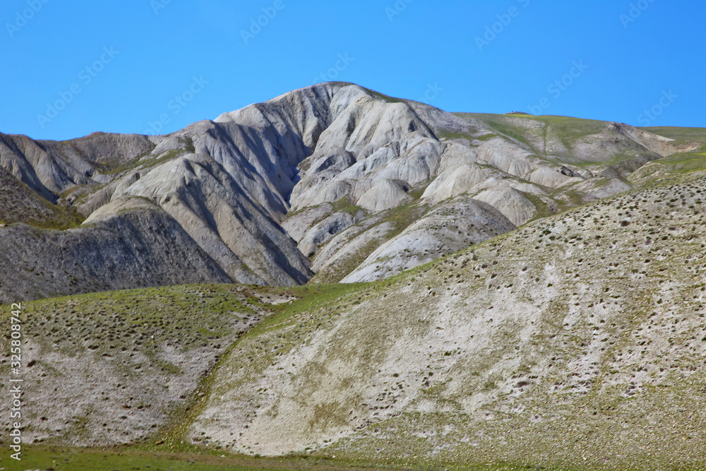 Mountains in Xizi, Azerbaijan. Colorful hills . olorful geological formations . striped hills .Steppe high mountains like marsian peisage .