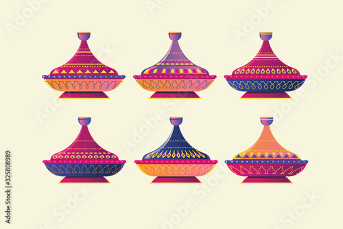 Moroccan Ceramic Tajine Vector Set Collection