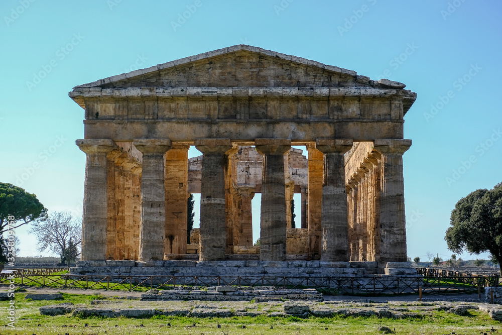 Neptune nettuno hera temple on Paestum archeological greek site in south italy