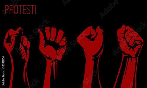 Raised fist held,protest poster, raised fist held in protest. Vector illustration