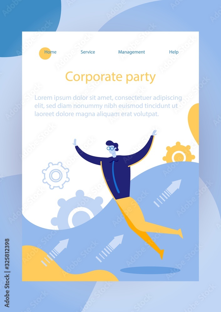 Corporate Party for Company Employees Landing Page. Person Celebrate Important Event, Business Contract Flat Cartoon Vector Illustration. Manager Celebrating in Office. Man Jumping Happily.