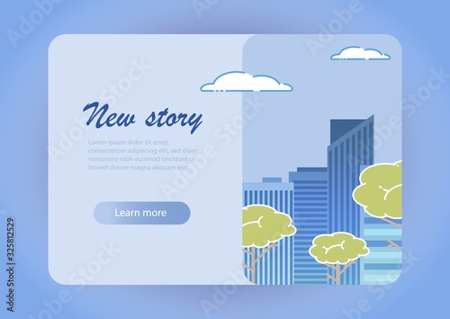 City Background Horizontal Banner Vector Illustration. New Story Landing Page Website. Modern Town Skyline. Architectural Buildings. High Multi-storey Glass Houses in Different Forms. Block Flats.