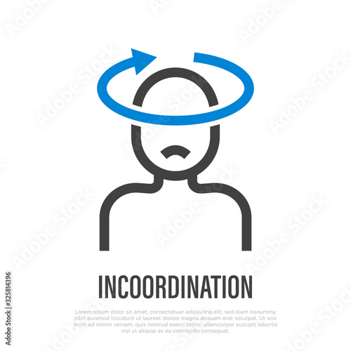 Incoordination, dizziness, vertigo. Thin line icon. Symptom of Alzheimer's disease. Healthcare and medical vector illustration.