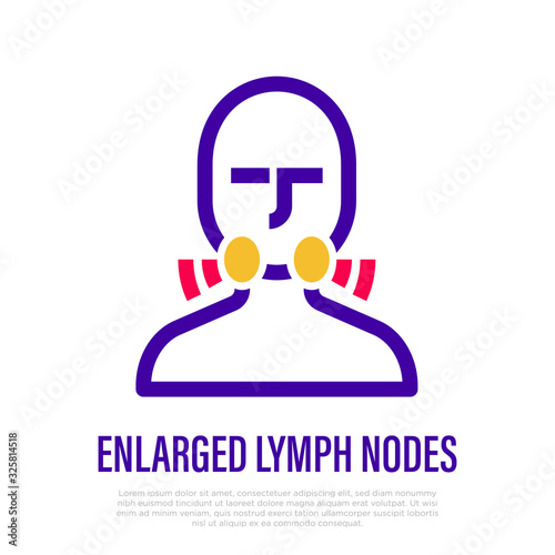Enlarged lymph nodes. Inflammation on neck. Thin line icon. Healthcare and medical care vector illustration.