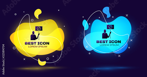 Black Nature saving protest icon isolated on blue background. Earth planet protection, environmental issues demonstration. Set abstract banner with liquid shapes. Vector Illustration