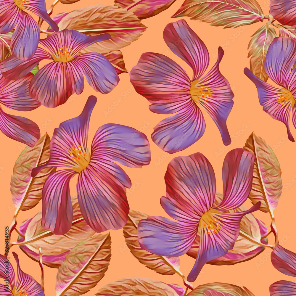 Fototapeta premium Purple flowers seamlesss pattern, watercolor illustration.