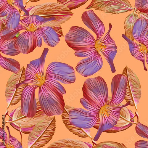 Purple flowers seamlesss pattern  watercolor illustration.