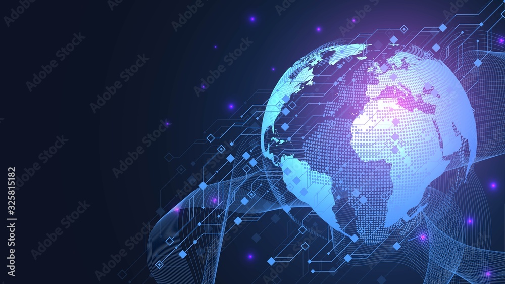 Fototapeta premium Global network connection concept. Big data visualization. Social network communication in the global computer networks. Internet technology. Business. Science. Vector illustration
