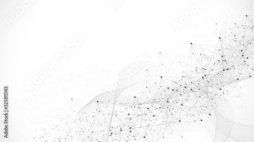 Abstract plexus background with connected lines and dots. Plexus geometric effect. Digital data visualization. Futuristic technology style low-poly element for design. Vector illustration.