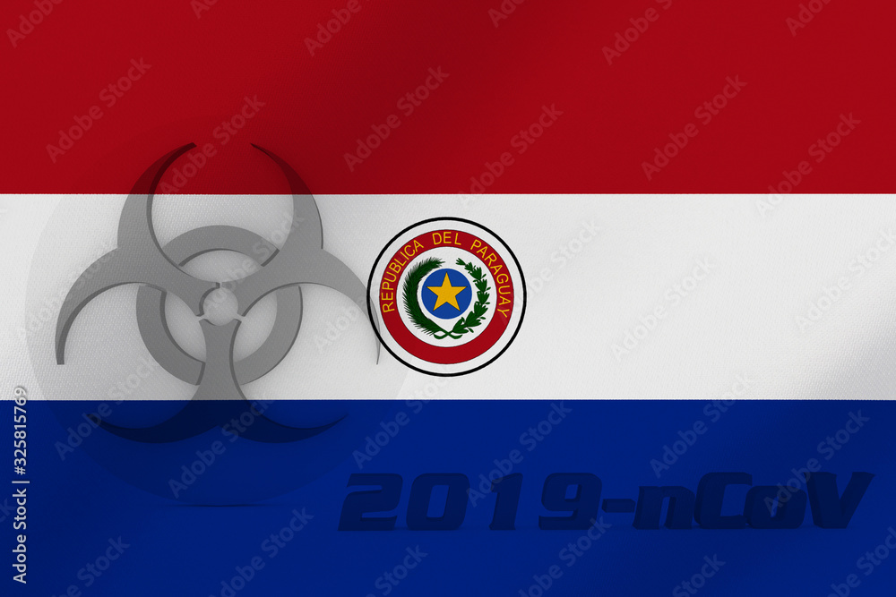 3D ILLUSTRATION VIRUS, BIOHAZARD SYMBOL CORONAVIRUS WITH Paraguay FLAG, Flu coronavirus floating, micro view, pandemic virus infection, asian flu. 3D ILLUSTRATION VIRUS, BIOHAZARD SYMBOL CORONAVIRUS WITH Paraguay FLAG, Flu coronavirus floating, micro view, pandemic virus infection, asian flu.