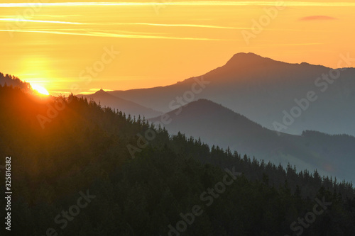 Close-up of Mount Gorbea from the Encartaciones valleys at dawn photo