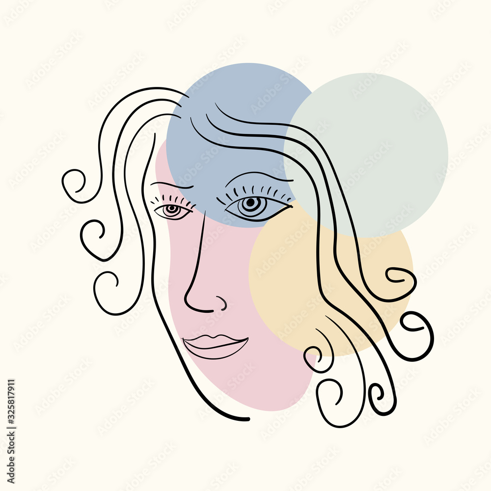 Abstract portrait of a woman face on a pastel background. Doodle, sketch. Fashionable vector illustration.