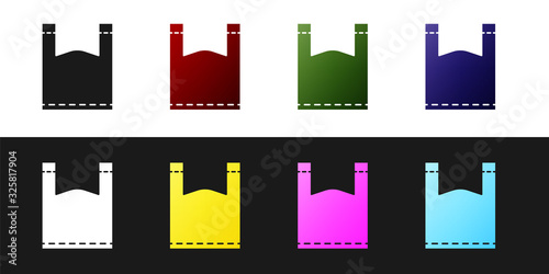 Set Plastic bag icon isolated on black and white background. Disposable cellophane and polythene package prohibition sign. Vector Illustration