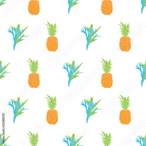 Succulents pineapple-Fruit Delight modern pattern. Illustration of succulents and pineapple seamless repeat pattern. illustration background in orange,yellow,green and blue. Fun pattern background
