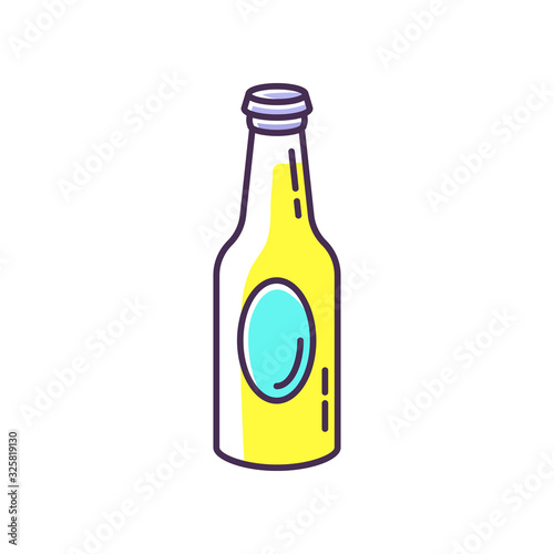 Beer bottle RGB color icon. Drinking establishment, bar, night club, pub, tavern. Brewery product. Alcohol beverage, booze, craft brew in glass container isolated vector illustration