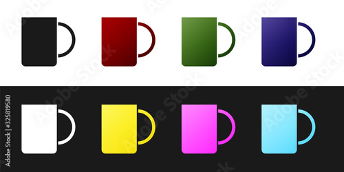 Set Coffee cup icon isolated on black and white background. Tea cup. Hot drink coffee. Vector Illustration