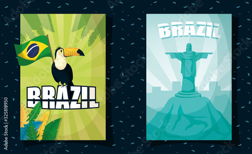 brazil carnival poster with toucan and corcovade christ