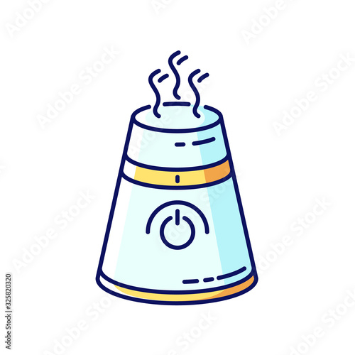 Ultrasonic air purifier blue and yellow RGB color icon. Domestic ionizer, silent mode household device, water evaporator, health care household appliance. Isolated vector illustration