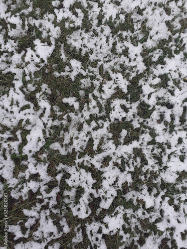 Snow on grass abstract background