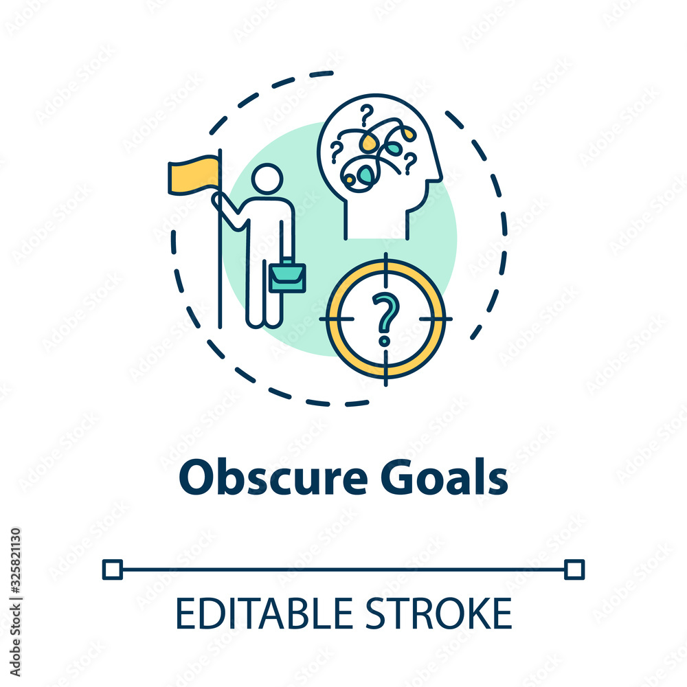 Obscure goals concept icon. Chaos in direction. Complicated task. Unclear target. Burnout cause idea thin line illustration. Vector isolated outline RGB color drawing. Editable stroke Obscure goals concept icon. Chaos in direction. Complicated task. Unclear target. Burnout cause idea thin line illustration. Vector isolated outline RGB color drawing. Editable stroke