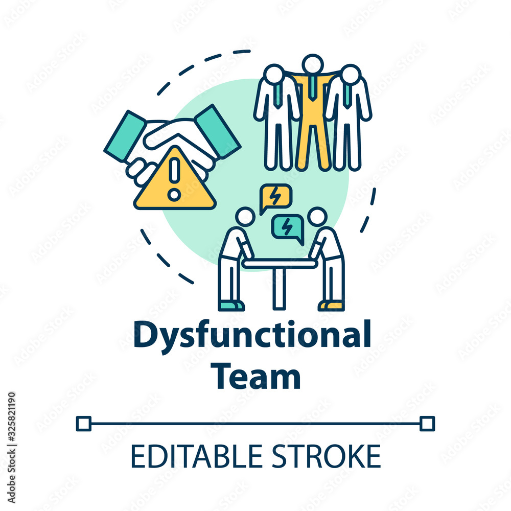 Dysfunctional team concept icon. Argument with coworkers. Unproductive process. Burnout cause idea thin line illustration. Vector isolated outline RGB color drawing. Editable stroke