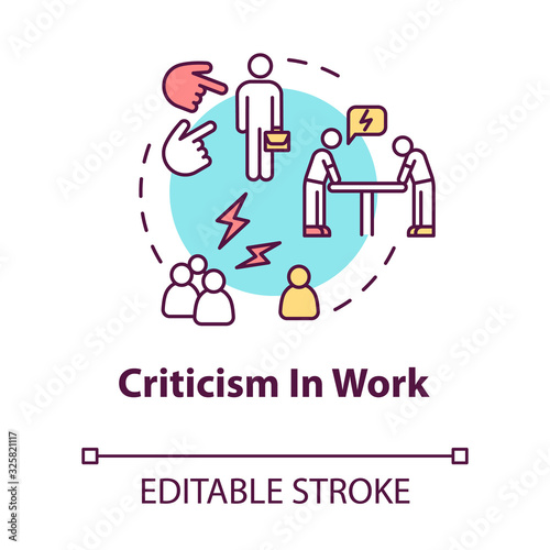 Criticism in work concept icon. Negative feedback. Toxic situation. Rude shouting. Burnout cause idea thin line illustration. Vector isolated outline RGB color drawing. Editable stroke