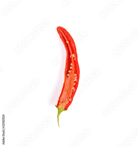 Chili pepper. Half of sliced red chili pepper on a white isolated background