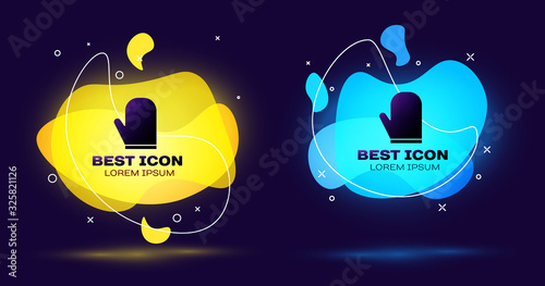 Black Oven glove icon isolated on blue background. Kitchen potholder sign. Cooking glove. Set abstract banner with liquid shapes. Vector Illustration