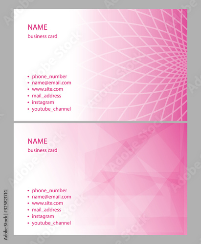 business cards in white and pink colors - abstract vector backgrounds with gradient