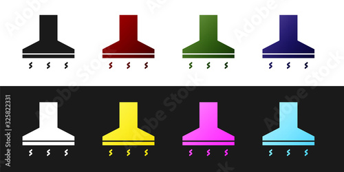 Set Kitchen extractor fan icon isolated on black and white background. Cooker hood. Kitchen exhaust. Household appliance. Vector Illustration