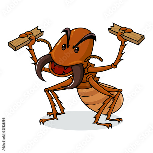 Cartoon termites eating wood, vector