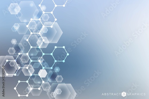 Hexagonal abstract background. Big Data Visualization. Global network connection. Medical, technology, science background. Vector illustration.