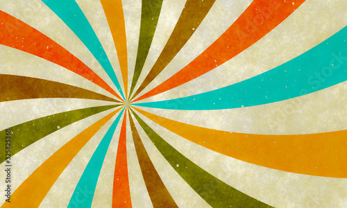 Starburst sunburst retro abstract design background.Vintage multicolored texture in spiral and swirling position.